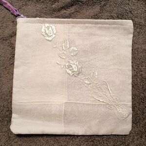 Vintage 1930s wedding floral silk handkerchief make-up pouch & jewelry bag